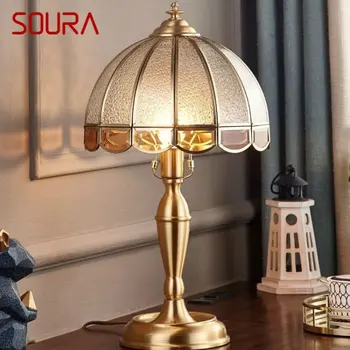 Современная латунная настольная лампа SOURA LED Vintage Creative Gold Роскошная Стеклянная Медная настольная лампа для дома, гостиной, кабинета, спальни