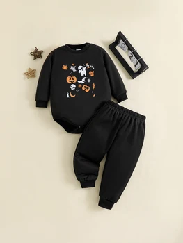 Для новорожденных Мальчиков на Хэллоуин, осенний модный принт, интересный Ghost 2, топ с рукавом + для брюк, одежда для малышей 0-36 м