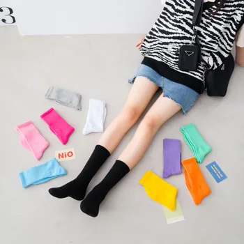 Женские носки Хлопковые женские носки средней длины, однотонные Дышащие Женские Уличные носки для отдыха, Короткие чулки Calcetines Femme