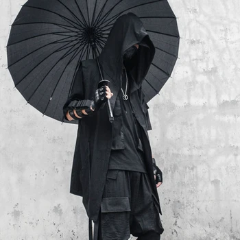 Мужской жилет Wizard в готическом стиле с капюшоном, пальто, ветровка для мужчин, плащ с капюшоном, жакет-кардиган Techwear с коротким рукавом