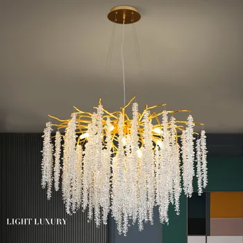 Декор комнаты Светодиодная художественная люстра Подвесной светильник Light Modern Branch K9 Crystals Подвесная гостиная Подвесная столовая Лампа в скандинавском стиле в помещении