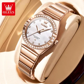 Женские часы OLEVS, модные элегантные оригинальные кварцевые часы для дам, блестящий бриллиантовый корпус, водонепроницаемый, светящийся