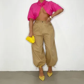Летняя новинка Y2k, женская уличная одежда, однотонные хлопчатобумажные брюки с высокой талией, шаровары с завязками на штанинах, брюки-фонарики
