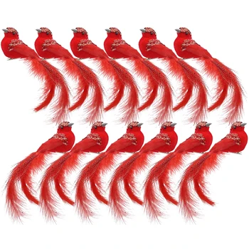 12шт Искусственных красных кардиналов-клипсаторов, Пернатые Птицы, Украшение для Рождественской елки, Пенопластовое Рождественское украшение, Красная имитация Птицы
