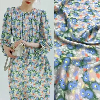 Классическое платье-рубашка французского модного бренда с цветочным рисунком, написанное маслом, Ткань из шелка тутового дерева, Роскошная Дизайнерская Эластичная ткань из двойного шелка Цяо.
