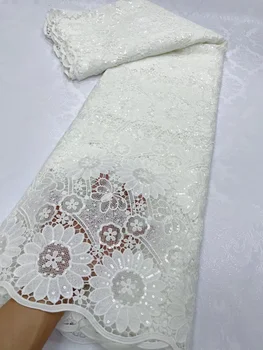 Африканская шнуровая кружевная ткань 2022 г. Гипюровый швейный материал Высокого качества 5 ярдов Белое свадебное платье Новое Нигерийское водорастворимое