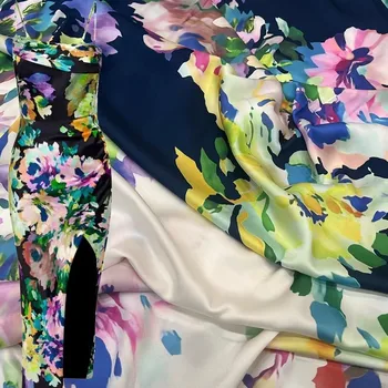 Европа И Америка Модная полиэфирная атласная ткань с акварельными цветами для женского платья, блузки ручной работы, ткань для шитья своими руками