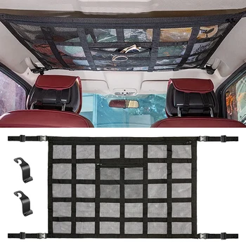 Органайзер для хранения на крыше автомобиля, автомобильная потолочная грузовая сетка, карманная сетка, несущая сетка для кемпинга на внедорожнике с крючками