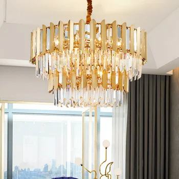 Современная хрустальная люстра Гостиная Столовая Спальня Светодиодная лампа Golden Hotel Decor Подвесной светильник