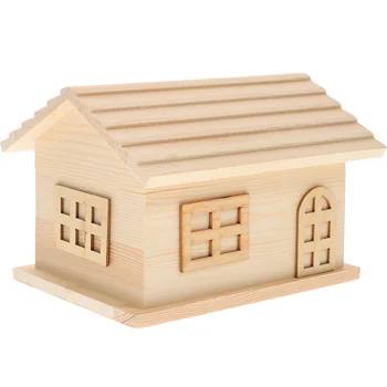 Многофункциональный сосновый ящик для хранения, деревянная коробка в форме домика, Креативная копилка, настольная шкатулка для ювелирных изделий (цвет дерева)