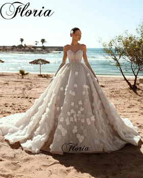Новые Элегантные свадебные платья с блестками и цветами, свадебные платья без рукавов в виде сердца для женщин, платья для невест Vestido Blanco
