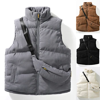 2023 Осенний Новый мужской вельветовый жилет, куртка с рюкзаком, комплект из двух предметов, толстый теплый мужской жилет без рукавов, модные жилеты