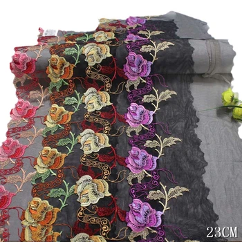 Кружевная отделка из сетки для вышивания 29 ярдов Аксессуары для нижнего белья DIY 23 см Черные вышитые сетчатые кружевные ткани для одежды Швейные поделки