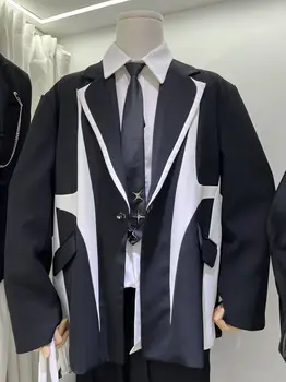 TD9118 Модные мужские пальто и куртки 2023 для подиума из полупрозрачной жаккардовой сетки, новый летний свободный костюм в китайском стиле на шнуровке