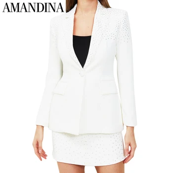 Роскошный женский костюм Amandina, комплекты из 2 предметов, блейзер на одной пуговице со стразами, куртка, юбка, комплект