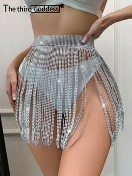 Сексуальная прозрачная металлическая мини-юбка со стразами, женская летняя мини-клубная юбка для пляжной вечеринки, y2k, уличная одежда, юбки, женские рейв-наряды