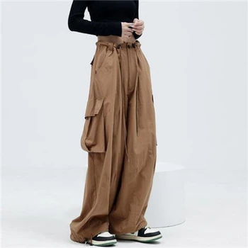 Трендовый американский стиль, ретро хип-хоп комбинезон, женские прямые свободные универсальные широкие брюки на шнурке, тонкая пара повседневных брюк Y2K