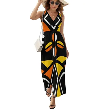 Платье без рукавов с геометрическим рисунком из африканской ткани, платья для женщин, свободное летнее платье, одежда для женщин