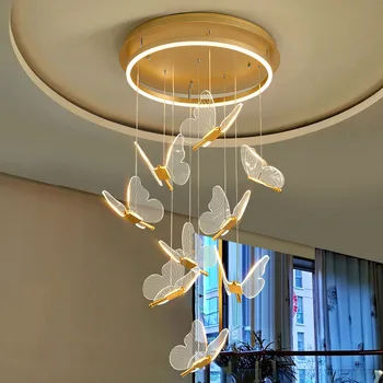 Подвесные светильники Nordic LED Butterfly для дома, на внутренней лестнице, Подвесные светильники для гостиной, столовой, спальни, настенный подвесной светильник