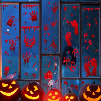 95шт Кровавый отпечаток руки Наклейки на Хэллоуин Кровавый след Оружие Наклейки на окна Декоративные наклейки на стены наклейки на пол