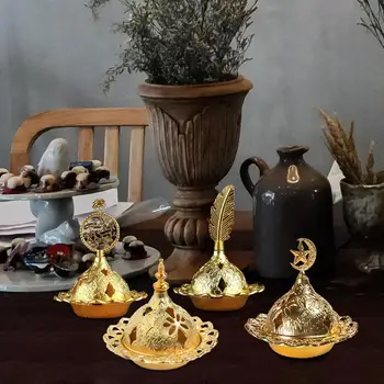 Золотая курильница для благовоний, Металлическая курильница В арабском и ближневосточном стиле, настольный держатель для благовоний для домашнего декора, украшение для ароматерапии