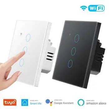Wifi Smart Touch Switch Tuya Zero Fire Switch App Дистанционное управление Работа с Alexa Google Home Eu Switch Smart Life 1/2/3/4 Gang