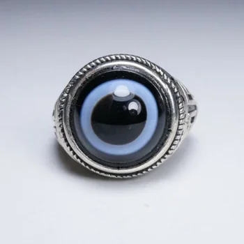 Тибетское серебряное кольцо Небесный глаз Тибетские бусы Ювелирные Аксессуары Посеребренный Агат Мужские и женские кольца Оптом