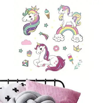 Наклейки на стены Красочные животные, наклейки на стены в виде лошади для детской комнаты для девочек, Плакат 