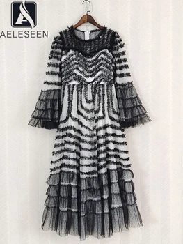 AELESEEN Осенне-зимнее винтажное платье женское с расклешенными рукавами и 3D оборками, съедобный древесный гриб Gause, черный, красный, бежевый, для вечеринки в стиле ретро, выпускной бал