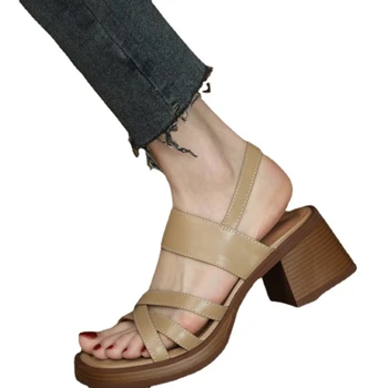 Современные сандалии для летних вечеринок, универсальные женские римские туфли на толстой подошве в стиле ретро