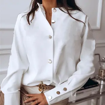 Однобортная женская блузка Wedifor с длинным рукавом, Элегантные однотонные повседневные осенне-зимние топы, белые, черные Женские рубашки для работы в офисе