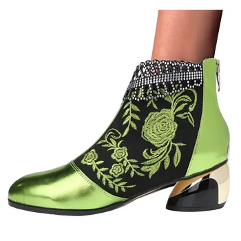 Новые Ботильоны Женская обувь Кожаные Ботинки С Вышивкой В Этническом Богемном стиле На Молнии Весна Осень Роскошные Женские Botas De Mujer 2023