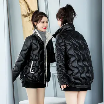 Женская зимняя хлопковая куртка, пальто для девочек, Однотонная Повседневная одежда с хлопковой подкладкой, Женская парка, Верхняя одежда, Женские теплые пальто G421