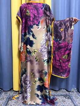 Женские абайи 2023, модный Летний шелковый женский халат с цветочным принтом LT185