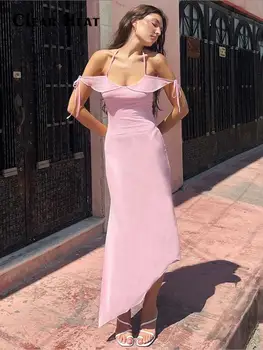 Сексуальное Женское платье Макси с разрезом на бретелях со шнуровкой сзади, Элегантное платье без рукавов с открытой спиной, нерегулярной длины, модное вечернее платье для вечеринок