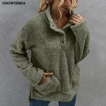 Плюшевая толстовка, пуловер, рубашка, свитер на пуговицах Для женщин, Новый уличный пуловер на осень и зиму 2023, Sudaderas