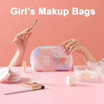 Полупрозрачная косметичка для девочек из ТПУ, Органайзер для кистей для макияжа, сумка для канцелярских принадлежностей, сумка для мытья туалетных принадлежностей, женская водонепроницаемая