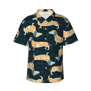 Мужская рубашка с короткими рукавами, футболки с изображением такс и собак в цветочек, футболки-поло, топы