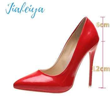 Женские туфли на высоком каблуке с красной Подошвой, Пикантные Женские туфли-лодочки с острым носком 12 см, Свадебные модельные туфли, Красные женские туфли На высоком каблуке, Большие размеры 44 45