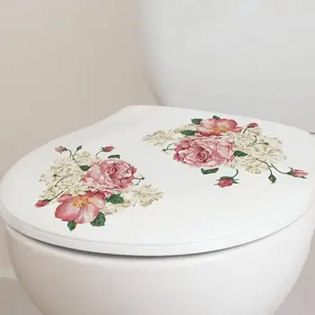 Наклейка на туалет Peel Stick, ручная роспись, наклейки с цветами пиона, Съемные водонепроницаемые настенные рисунки для украшения комнаты, спальни, ванной комнаты