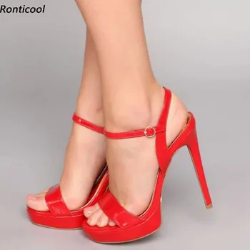 Ronticool/ Новое поступление, женские босоножки на тонкой платформе, сексуальные туфли на шпильке с круглым носком, красивые красные вечерние туфли, большие размеры США 5-20