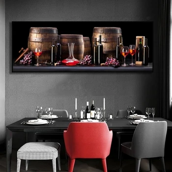 Плакат с виноградным вином и винной бочкой, ретро Картина на холсте, настенное искусство, принт для кухни, бара, столовой, гостиной, домашнего декора