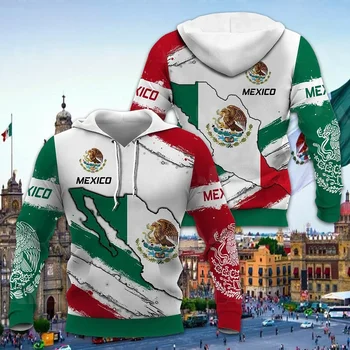 Флаг Мексики, Национальная эмблема, Толстовки с 3D принтом, Мужчины, женщины, Нейтральная мода, Повседневные толстовки, Спортивный костюм с капюшоном для мальчиков и девочек Оверсайз