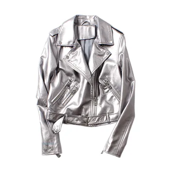 Уличная одежда, женская кожаная куртка, Весна-осень, женские мотобайкерские куртки на молнии 2023, Модное короткое пальто с поясом, Veste Cuir Femme