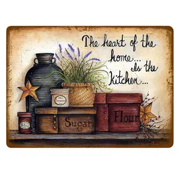 Ретро Винтаж Сердце дома - металлическая настенная вывеска Kitchen House Decor