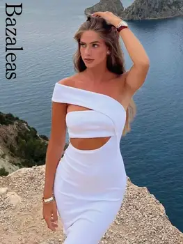 2023 Bazaleas Store Traf женские платья Элегантное Белое платье С Вырезом Trf Облегающее Длинное платье Сексуальное Асимметричное Миди Официальное
