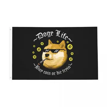 Флаг Doge Life Dogecoin Двусторонний наружный баннер Bitcoin Crypto Ethereum Btc Blockchain Декор стен в домашней комнате общежития 90x150 см