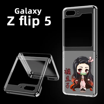 Аниме Demon Slayer Nezuko Прозрачный Чехол Для Телефона Samsung Galaxy Z Flip 5 3 4 Складной Чехол Для Samsung Z Flip3 Flip4 Жесткий Чехол Для ПК