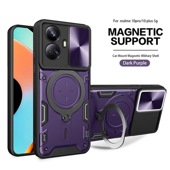 Роскошный Чехол для Слайд-камеры Oppo Realme 10 Pro + Plus, Автомобильный Магнитный Держатель, Противоударный Чехол с Мягкими Краями Для Телефона OppoRealme10Pro + Plus