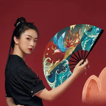 Китайский классический веер с рисунком гор и рек, забавный креативный винтажный складной веер, большой размер, складной танцевальный свадебный реквизит